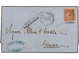 MALTA. 1869 (Feb 8). Entire Letter From MALTA Bearing Great Britain 4d. Vermilion, Pl. 10, Tied On Arrival At The Port O - Autres & Non Classés