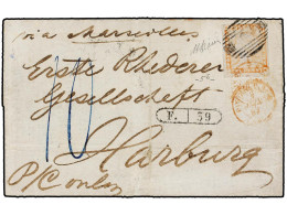 MAURICIO. 1859 (May). MAURITIUS To HARBURG (Saxony, Germany). PRINTED COMMERCIAL RAPORT Franked With 1848 Post Paid 1 D. - Other & Unclassified