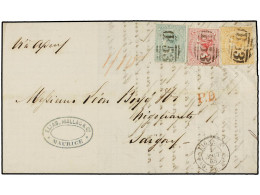 MAURICIO. 1868. MAURICE To SAIGON (Indochina). Entire Letter Franked With 1 D. Bistre, 4 D. Rose And 6 D. Green Tied B53 - Other & Unclassified