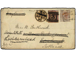 NUEVA ZELANDA. 1890 (July 21). Cover To SCOTLAND Bearing 1882 6 D. Brown Tied NAPIER Squared Circle Datestamp And Used T - Otros & Sin Clasificación