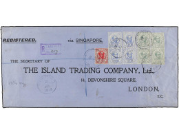 SARAWAK. 1913. KUCHING To LONDON. Large Commercial Registered Envelope Franked With Four 2 Cts., 4 Cts. And Four 10 Cts. - Autres & Non Classés