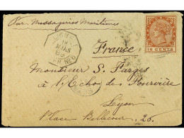 SEYCHELLES. 1889. Envelope To FRANCE Bearing Mauritius 16 Cent Brown (SG 109) Tied By B64 Obliterator With Adjacent SEYC - Other & Unclassified