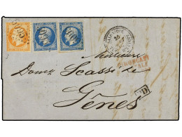 GRECIA. 1862 (Aug 26). Cover To GENOA Franked By 1853 20c. Blue (2) And Single 40c. Vermilion Tied By 5095 Gros Chiffres - Sonstige & Ohne Zuordnung