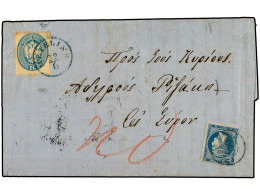 GRECIA. 1865. Entire Letter To SYROS Franked By 1864 Perf 9 10 S. Blue Tied By METELINE AUSTRIAN PO Cds In Blue; Taxed O - Autres & Non Classés