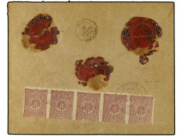 GRECIA. 1899. Registered Envelope To CONSTANTINOPLE Bearing Turkey 20 Para Lilac (strip Of 5) (Yvert 84) Tied By Bilingu - Sonstige & Ohne Zuordnung