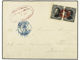 HONDURAS. 1889 (1 Feb.). TEGUCIGALPA A FRANCIA. 1/2 Real Negro (2). Mat. Estrella En Un Círculo Y Fechador Ovalado De Te - Autres & Non Classés