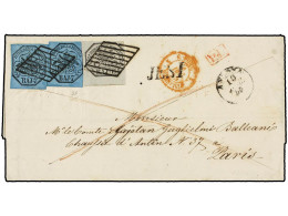 ITALIA ANTIGUOS ESTADOS: ESTADOS PONTIFICIOS. 1855. JESI A PARÍS. 6 Baj. Gris Y 7 Baj. Azul (2). Excepcional Calidad. Sa - Autres & Non Classés