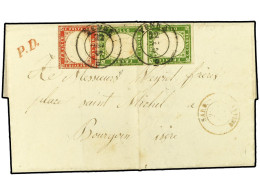 ITALIA ANTIGUOS ESTADOS: CERDEÑA. 1857. YENNE (Savoie) A BOURGOIN (Francia). 5 Cts. Verde (2) Y 40 Cts. Rojo, Márgenes A - Sonstige & Ohne Zuordnung