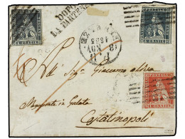 ITALIA ANTIGUOS ESTADOS: TOSCANA. 1853. Cover To CONSTANTINOPLE Franked By 1851-53 1cr. Red On Blued And 6cr. Deep Blue  - Altri & Non Classificati