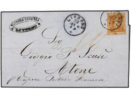 ITALIA ANTIGUOS ESTADOS: TOSCANA. 1860. LIVORNO A ATENAS (Grecia). 80 Cts. Bistre Carmín, Tres Márgenes Completos, Un Ma - Other & Unclassified