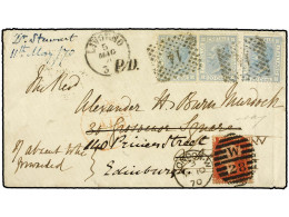 ITALIA. 1870. LIVORNO A GRAN BRETAÑA. 20 Cent. Azul (3). Reexpedido Con Sello Británico De 1p. Rojo. MAGNÍFICA. - Sonstige & Ohne Zuordnung