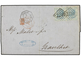 ITALIA. 1870. PALERMO A FRANCIA. Circulada Con Dos Sellos Italianos De 20 Cts. Azul, Mat. Rombo De Puntos 2240 De Marsel - Other & Unclassified