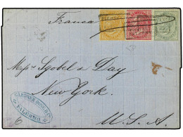ITALIA. 1875. Wrapper To New York From Palermo With 5c, 10c. & 40c. VEII Tricolour Franking Tied By Boxed 'Piroscafi Pos - Other & Unclassified