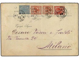 ITALIA. 1922 (Oct 10). Cover To MILAN Franked (and Accepted) With 1906 10 C., 2x 2 C. Orange Brown Of 1901 And MARCA DA  - Other & Unclassified