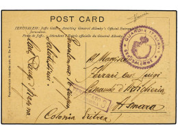 PALESTINA. 1919 (16-Junio). DESTACAMENTO ITALIANO EN PALESTINA. JERUSALEM A ASMARA (Eritrea). Tarjeta Postal Con Marca O - Autres & Non Classés