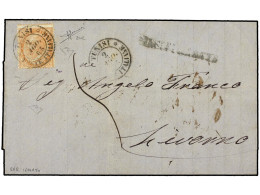 TUNEZ. 1865. TÚNEZ A LIVORNO. 10 Cts. Ocre Emisión De La Rue De Italia. Mat. TUNISI/POSTE ITALIANE Y Marca Linea INSUFFI - Autres & Non Classés