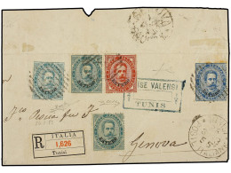 TUNEZ. 1881. FRONTAL. TUNISI A GENOVA. Sellos De Humberto Con Habilitación ESTERO De 5 Cts. Verde (3, Uno No Matasellado - Other & Unclassified