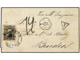 MEXICO. 1877. VERACRUZ A BURDEOS. 10 Cts. Negro Para El Pago Del Correo Local Y Fechador Octogonal1 MEXIQUE 1, Al DorsoL - Sonstige & Ohne Zuordnung