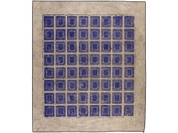 (*) NEPAL. 1927-30. 1 Anna Bright Ultramarine, Plate II. Complete Sheet Of 64 (8x8) Stamps. Outstanding Colour. Mi.25c.  - Sonstige & Ohne Zuordnung