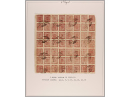 ° NEPAL. 1922-25. 2 Annas Lilac Rose, Setting 26. Complete Sheet Of 56 Stamps, Inverted Cliche Pos. 1, 8, 9, 14, 15, 18, - Otros & Sin Clasificación