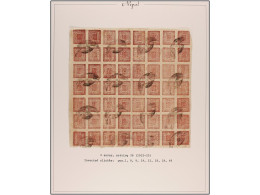 ° NEPAL. 1922-25. 2 Annas Lilac Rose, Setting 26. Complete Sheet Of 56 Stamps, Inverted Cliche Pos. 1, 8, 9, 14, 15, 18, - Sonstige & Ohne Zuordnung