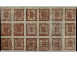 (*) NEPAL. 1919-27. 2 Annas Red Brown, Setting 24. Block Of Eighteen With Inverted Cliche Pos. 8, 14, 15, 19. Rare In Mi - Sonstige & Ohne Zuordnung