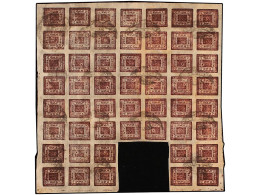 ° NEPAL. 1917-19. 2 Annas Purple, Setting 23. Block Of 53 Stamps, Inverted Pos. 8, 9, 15, 19, 48 With Telegraphic Cancel - Sonstige & Ohne Zuordnung