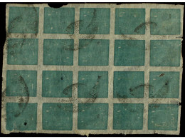 ° NEPAL. 1924. 4 Annas Esmerald, Late Printing. Block Of Twenty Stamps Inverted Cliche Pos. 54 With Telegraphic Cancel.  - Other & Unclassified