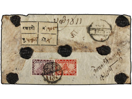 NEPAL. 1910 (July). DHANKUTA To KATHMANDU. Registered Cover Franked By 8 Pice Red And 16 Pice Violet Bearing A Native Re - Andere & Zonder Classificatie