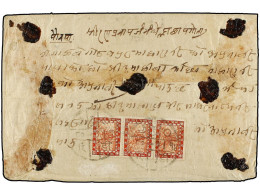 NEPAL. 1923 (Oct.). RIDI To KATHMANDU. Registered Cover Franked With A Strip Of Three 8 Pice, Pale Red. Mi.23 (3). - Other & Unclassified