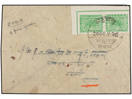 NEPAL. 1944. KATHMANDU. 2 Pice Green, Pair ERROR OF COLOUR. Rare On Cover. Mi.52F (2). - Autres & Non Classés