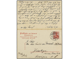 NICARAGUA. 1908. Intact 10pf. + 10pf. Postal Stationery Card To JINOTEGA, Nicaragua, Cancelled M. GLADBACH. Routed Via N - Other & Unclassified