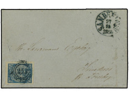 NORUEGA. 1856 (Nov 27). Cover To Sinderod, Near Tonsberg Franked By Very Fine 1855 4sk. Blue Tied By '253' Ringed Numera - Sonstige & Ohne Zuordnung