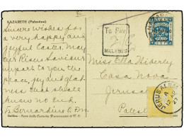 PALESTINA. 1927. Postcard From NAZARETH To JERUSALEM Underpaid With Single 1922 3m. Greenish Blue Tied By NAZARETH Cds;  - Autres & Non Classés