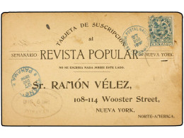 PANAMA. 1888. PANAMÁ A NEW YORK. Tarjeta Postal Con Respuesta Comercial Franqueada Con Sello De Colombia De 1 Ctvo. (Sc. - Andere & Zonder Classificatie