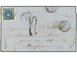 PERU. 1858 (Aug 6). Large Part Entire Letter To France Franked By 1858 1d. Deep Blue With Four Margins And Tied By Black - Other & Unclassified