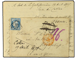 PERU. 1875. CALLAO A FRANCIA. Carta Escrita A Bordo Del Buque De Guerra Francés 'La Galissonniere' Franqueada Con Sello  - Other & Unclassified