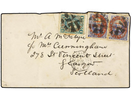 PERU. 1881. Circulada A GB. 1 Cto. Verde Y 5 Cts. Azul (2), Habilitadas U.P.U./LIMA Mat. CRUZ DE CORCHO Y Fechador Octog - Sonstige & Ohne Zuordnung