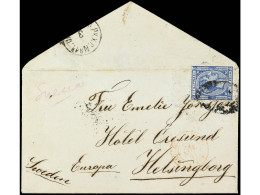 FILIPINAS. 1877. Sobre Circulado A SUECIA. 10 Cts. Azul, Mat. Parrilla Colonial Y Fechador PAQ. ANG. Y BRIND/A MOD. En R - Other & Unclassified