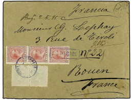 FILIPINAS. 1895. LINGAYEN A FRANCIA. 2 Cts. Rojo (3) Y 5 Cts. Verde (2). Mat. CORREOS/LINGAYEN Y Marca Lineal CERTIFICAD - Otros & Sin Clasificación