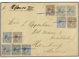 FILIPINAS. 1897. MANILA A HAMBURG (Alemania). Precioso Franqueo, Llegada Al Dorso. Ed.117, 118 (2), 120 (3), 124, 125 (2 - Andere & Zonder Classificatie