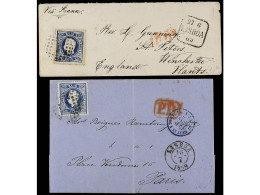 PORTUGAL. 1869. 2 Covers With 120 Reis Stamp To France And Great Britain. - Autres & Non Classés