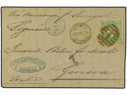 PORTUGAL. 1876. LISBOA A GENOVA. 50 Reis Verde (defecto De Origen). Fechador Maritimo Francés LISBONNE / PAQ. FR. J Nº 6 - Autres & Non Classés