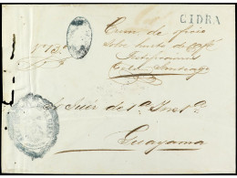 PUERTO RICO. (1850 Ca.). Sobre Sin Fechar A GAUAYAMA. Marca En Azul CIDRA. Algún Roído En Margen Izquierdo (worm Holes I - Autres & Non Classés