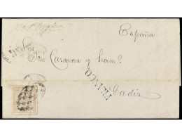 PUERTO RICO. 1871. SAN JUAN A CÁDIZ. 1 Pta. Castaño Mat. Parrilla Colonial, Al Dorso Fechador De B.P.O. De San Juan Y Tr - Sonstige & Ohne Zuordnung