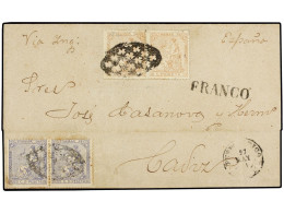 PUERTO RICO. 1871. PUERTO RICO. SAN JUAN A CADIZ. 25 Cts. Azul (2) Y 1 Pta. 2). Mat. PARRILLA COLONIAL Y Marca Lineal FR - Autres & Non Classés