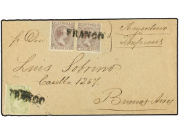 COLONIAS ESPAÑOLAS: PUERTO RICO. 1897. S. JUAN A BUENOS AIRES. 1 Mils. Castaño (2) Y 2 Mils. Verde Amarillo, Mat. Lineal - Otros & Sin Clasificación