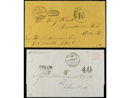 SALVADOR. 1863-65. 2 Covers To USA With FRANCO Mark Red And Black. - Sonstige & Ohne Zuordnung