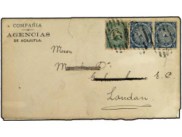 SALVADOR. 1883. ACAJUTLA A LONDRES. 1 Ctvo. Verde Y 5 Ctvos. Azul (2). Carta Circulada Por MENSAJERIA PRIVADA Y Deposita - Sonstige & Ohne Zuordnung