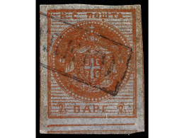 ° SERBIA. 1866. 2 Pa. Reddish Copper Brown On Lilac Blue, Plate Position 8, Cancelled By Boxed NAPLACENO. One Of The Ver - Autres & Non Classés